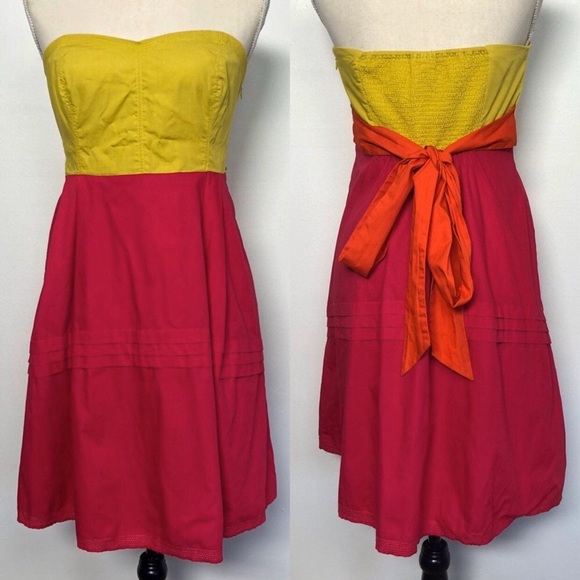 Anthropologie Maeve Strapless Neon Block Dress - Picture 3 of 5